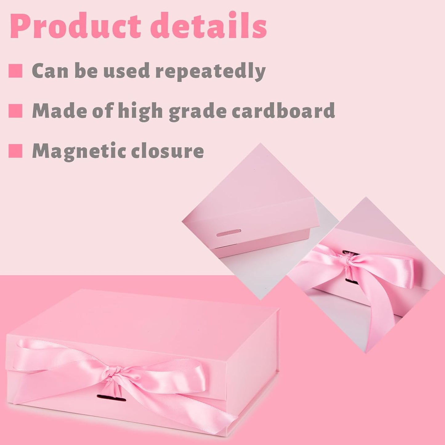 JOHOUSE Elegant Pink Gift Box (10.5" x 7.5" x 3.1") with Magnetic Closure - Perfect for Bridesmaid Proposals, Weddings, Anniversaries & Special Gifts