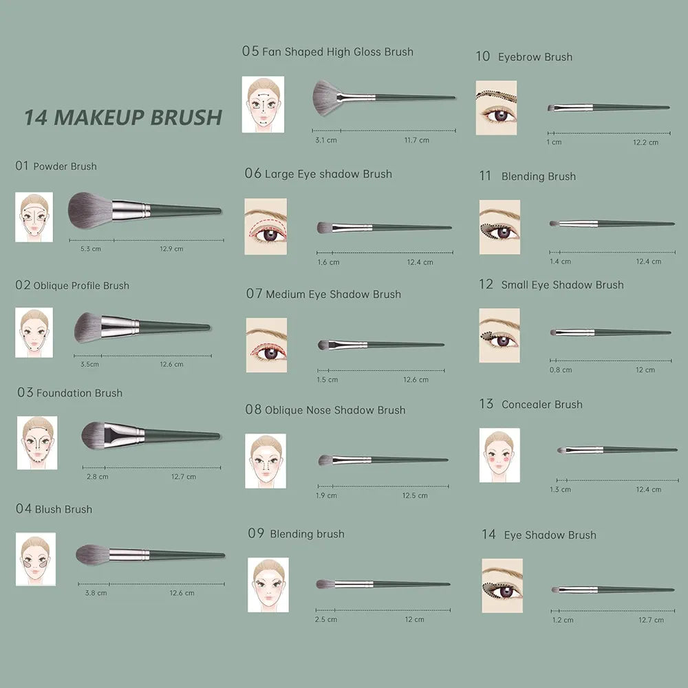 Makeup Brushes With Bag 14PCs Professional Makeup Brush Set，Premium Synthetic Foundation Concealer Powder Blush Eyeshadow Eyebrow Blending Travel Make Up Brushes 
