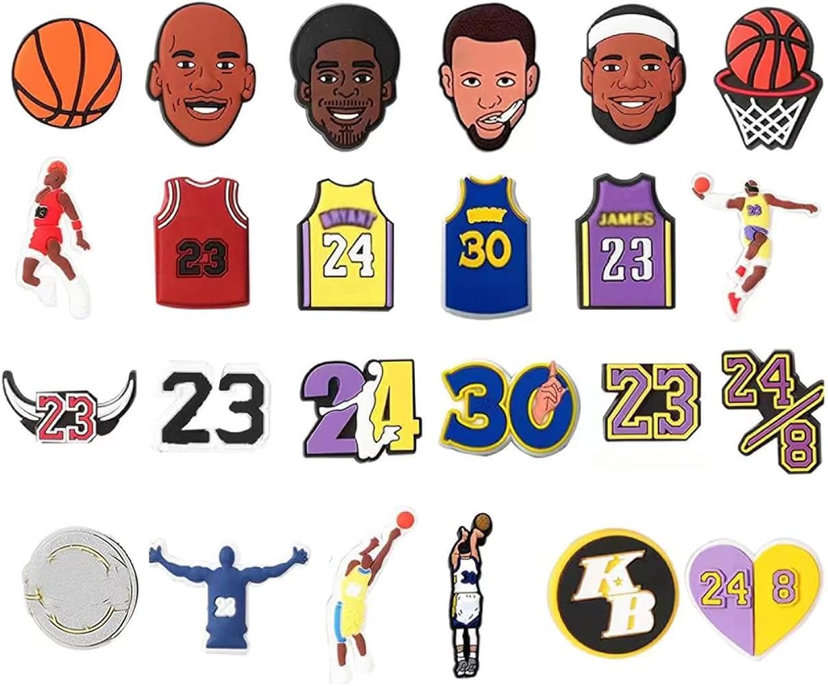 30pcs Basketball Shoes Charms for Boys, Unduplicated Shoe Charms for Boys Gift Decor PVC Sports Shoe Charms for Teens Man Party Favors