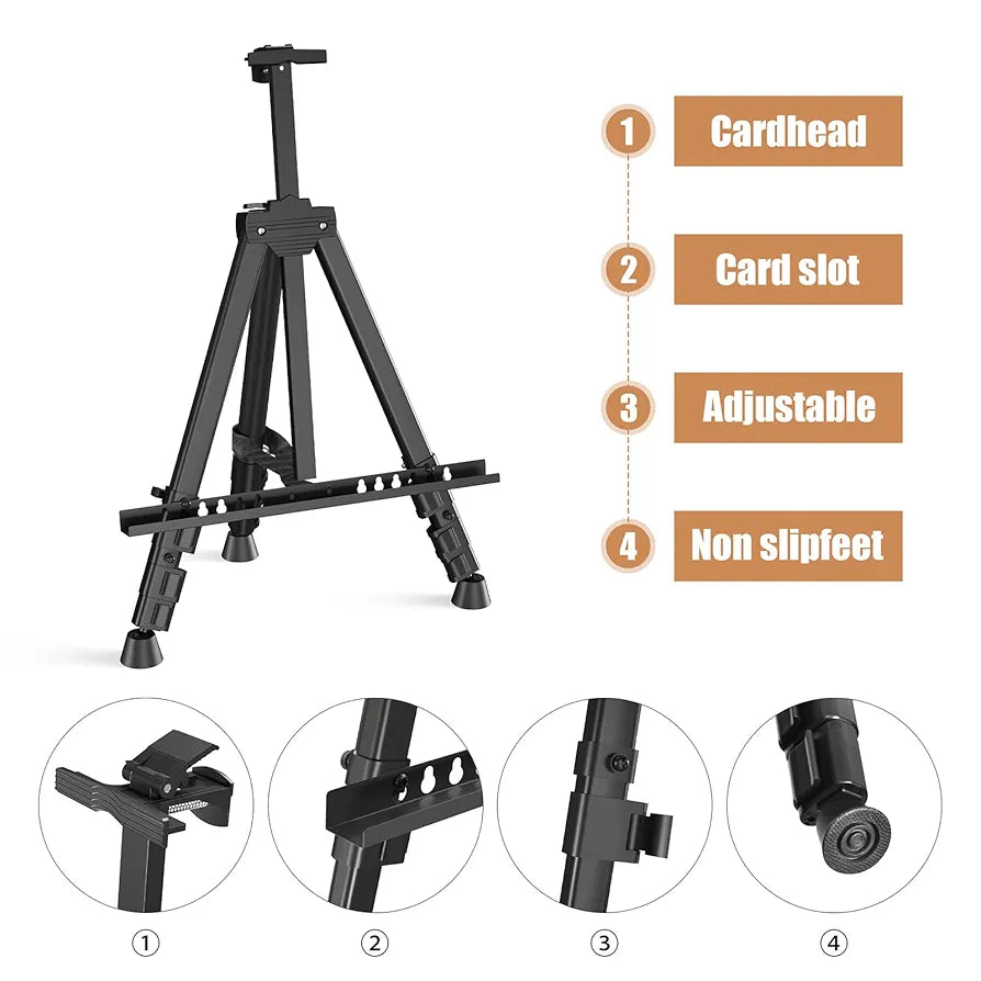 Professional Adjustable Aluminum Art Easel Stand - Portable & Lightweight for Artists - Perfect for Tabletop or Floor Display (Black)