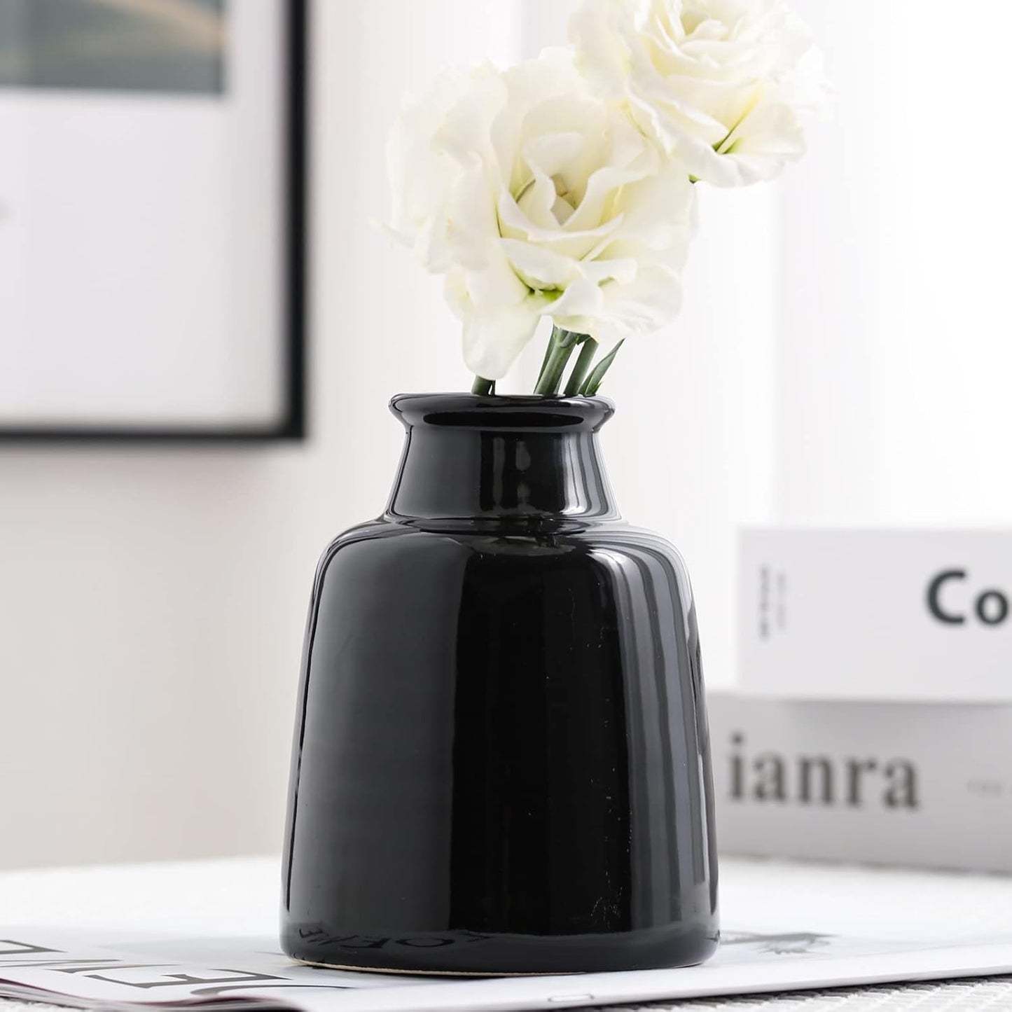 Matte Black Set of 3 Small Ceramic Bottle Vases
