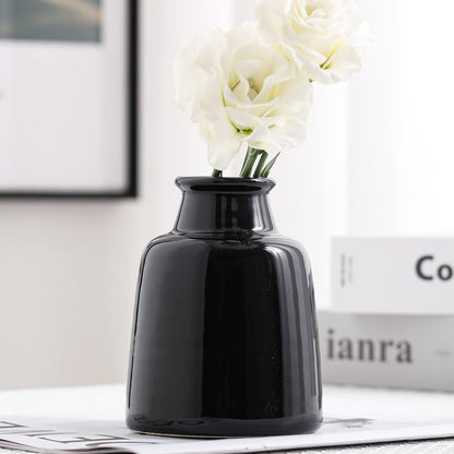 Matte Black Set of 3 Small Ceramic Bottle Vases