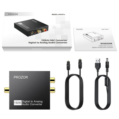 PROZOR 192KHz Hi-Res Audio Converter: Upscale Your Sound with Digital to Analog DAC | SPDIF, Optical, RCA & 3.5mm Outputs