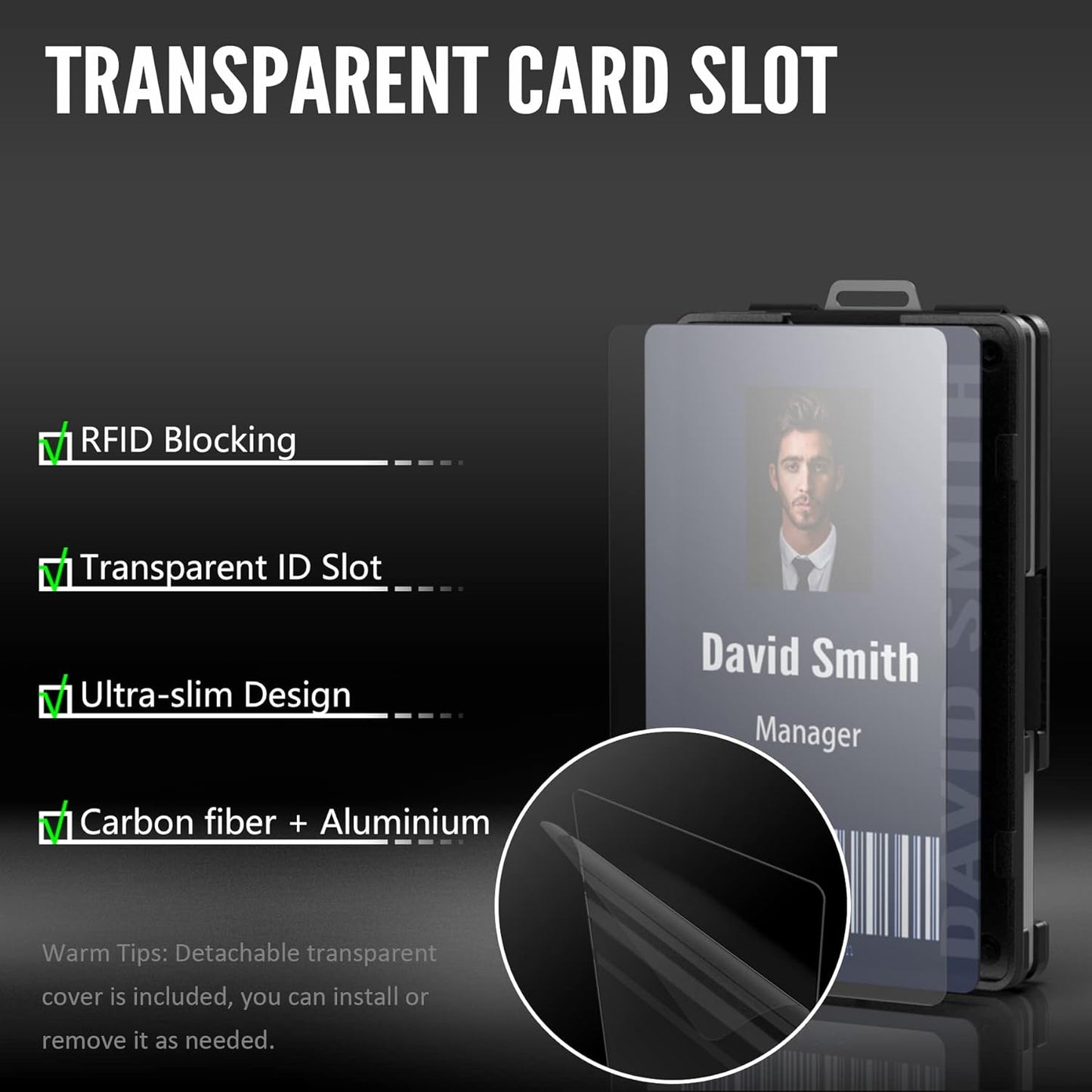Elilier Sleek Minimalist Black Aluminum Wallet  Card Holder with Cash Clip.