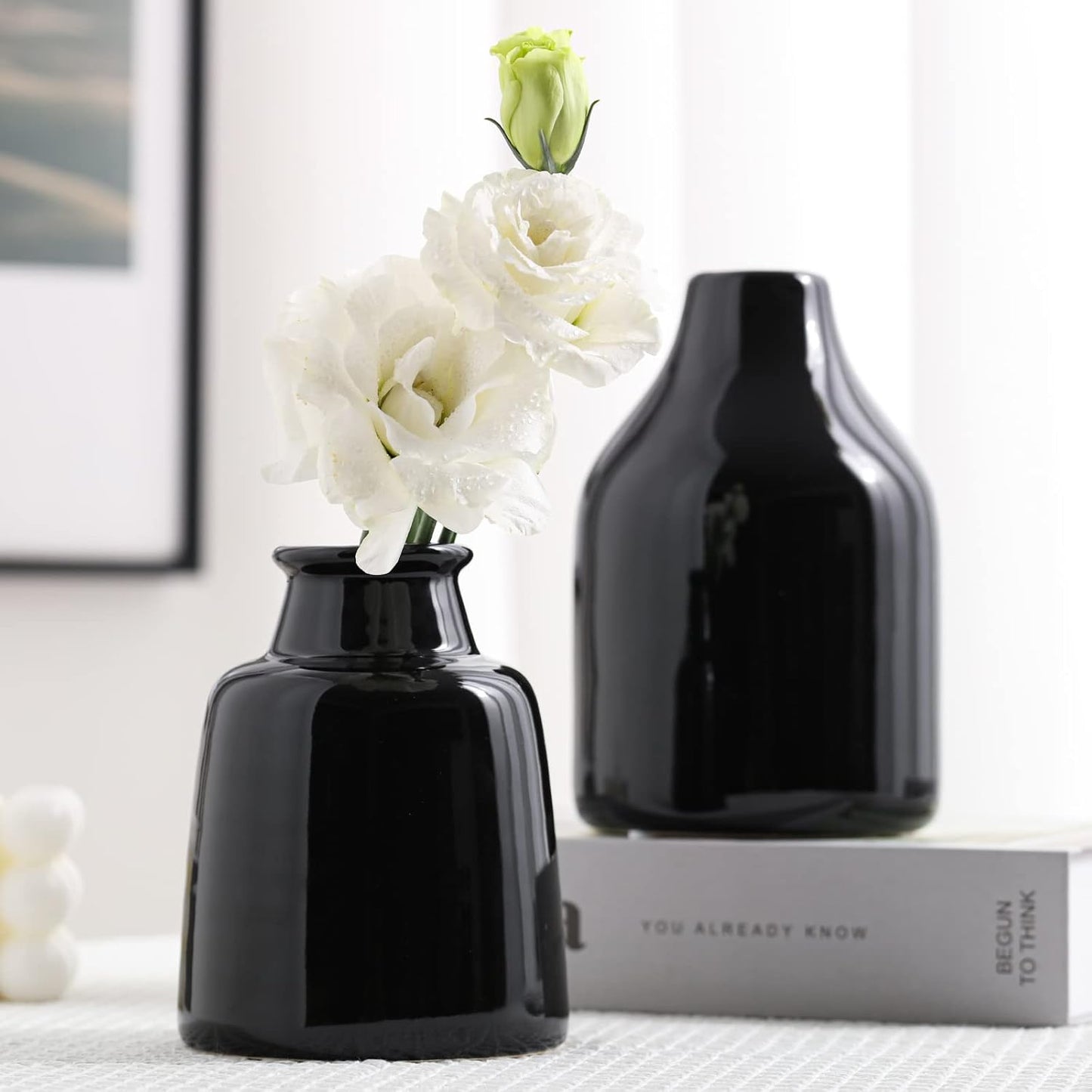 Matte Black Set of 3 Small Ceramic Bottle Vases