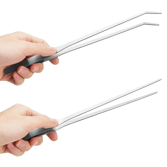 2PCS Long Aquarium Tweezers - 10.6" Straight and Curved Tweezers, Stainless Steel Reptile Feeding tongs, Terrarium Aquascape Tools Feeder for Lizards, Bearded Dragon Snake Tank Accessories