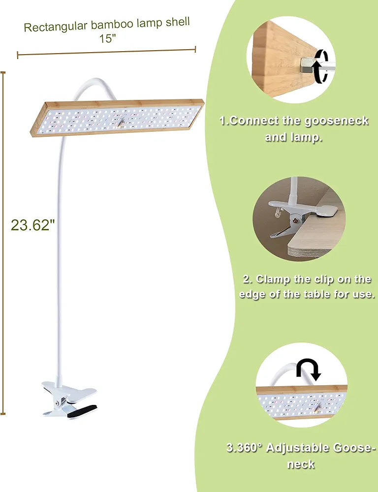 Grow Lights for Indoor Plants Full Spectrum, Eco-Friendly Bamboo Design, Height Adjustable, Automatic Timer with 8/12/16H,Ideal for Plant Lights for Indoor Growing  