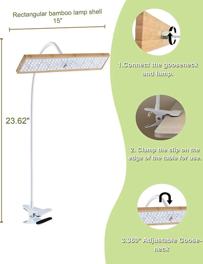 Grow Lights for Indoor Plants Full Spectrum, Eco-Friendly Bamboo Design, Height Adjustable, Automatic Timer with 8/12/16H,Ideal for Plant Lights for Indoor Growing  