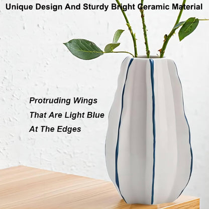 CLYANCE Ceramic Vase, Set of 2 White Hand Painted Line Boho Vases