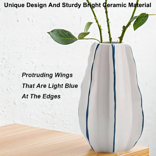 CLYANCE Ceramic Vase, Set of 2 White Hand Painted Line Boho Vases