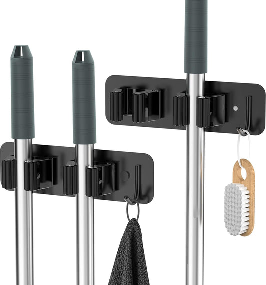 HomEasy Wall Mount Mop and Broom Holder,| 2-Pack, 2-in-1