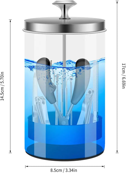 Nail Tool Disinfectant Jar - 21Oz Glass Sterilizer with Removable Strainer Tray - for Manicure & Barber Supplies Storage and OrganizationDisinfectant Jar