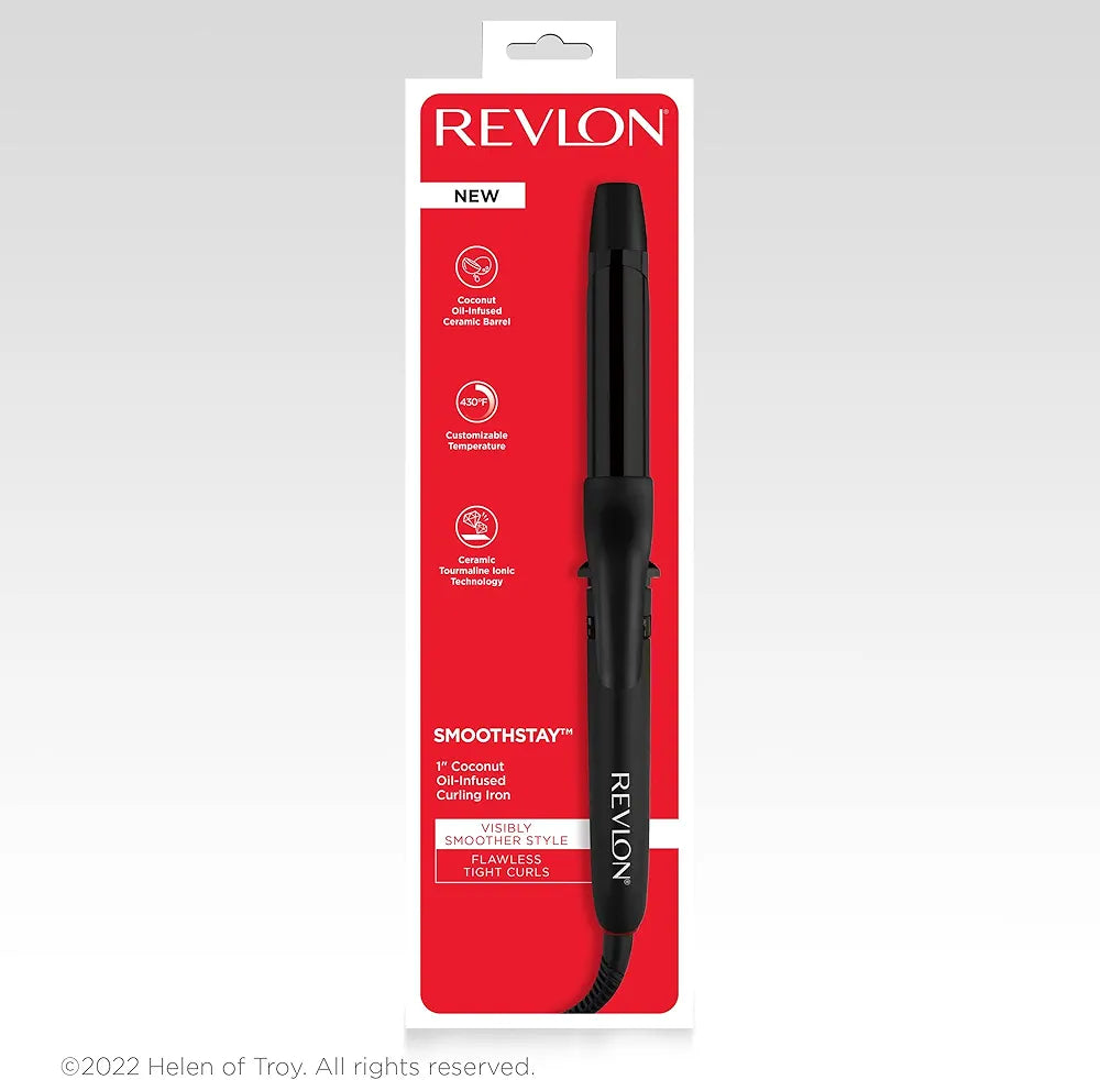 Revlon SmoothStay Coconut Oil-Infused Curling Iron | for Shiny, Smooth Curls 