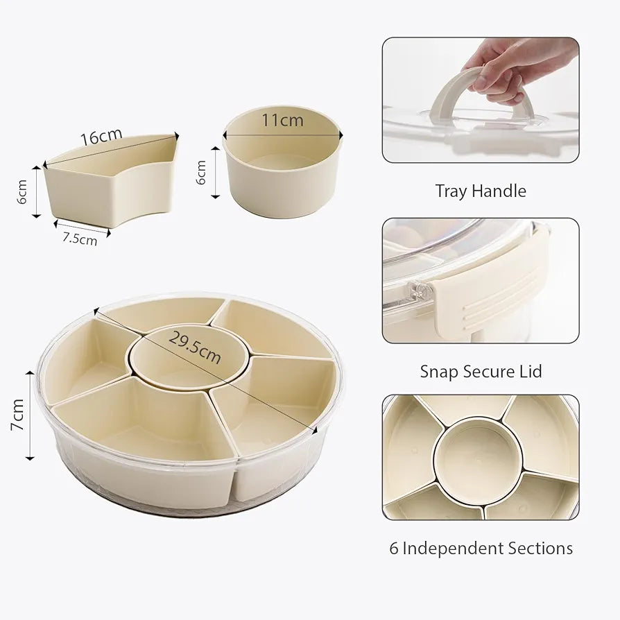 Divided Serving Tray with Lid and Handle Snack Box for Fridge Snackle Box Container Snack Spinner for Adults Serving Platter Fruit Tray