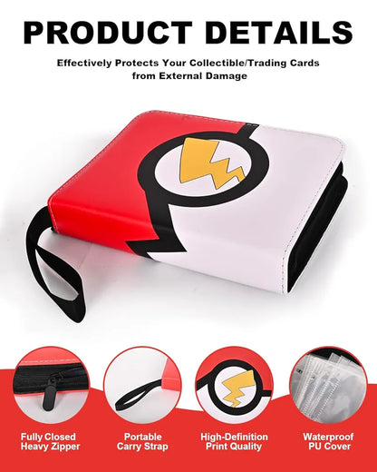 4 Pocket Trading Card Binder, Waterproof Cards Collection Binder with 50 Removable Sheets for 400 Cards Storage, Card Holder Book for TCG,MTG