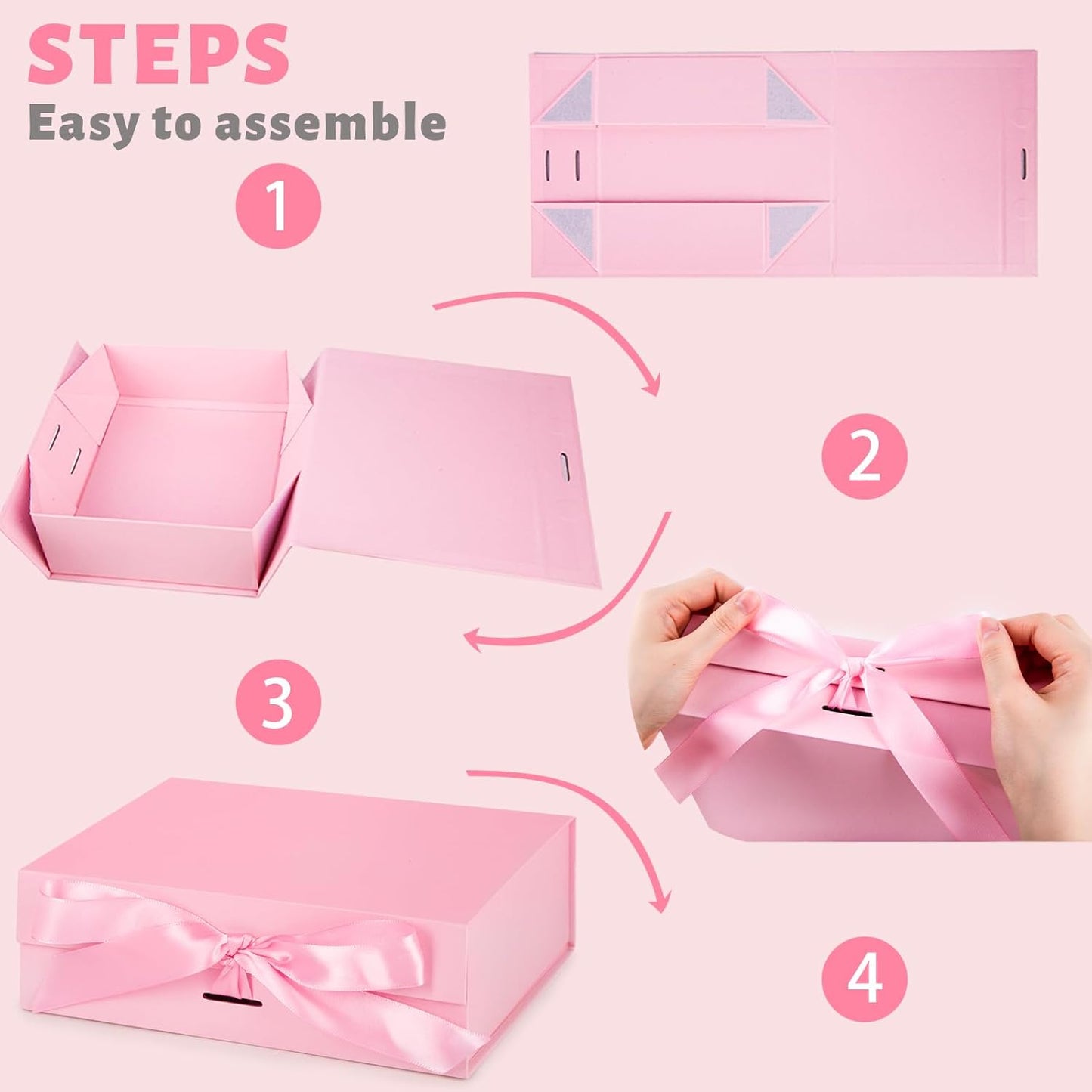 JOHOUSE Elegant Pink Gift Box (10.5" x 7.5" x 3.1") with Magnetic Closure - Perfect for Bridesmaid Proposals, Weddings, Anniversaries & Special Gifts