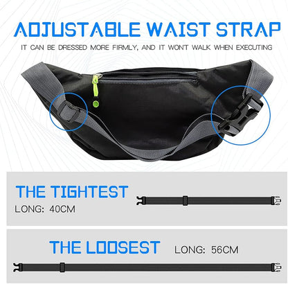 Workout Waist Pack, Running Belt Fanny Bag for Sports Traveling, Lightweight Casual Hands-Free Wallet Crossbody All Phone Storage Carrying Adjustable Strap Pouch, 4 zipper pockets Black & Blue