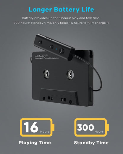 Zeesean Car Bluetooth 5.1 Cassette Adapter Support TF Card, Wireless Cassette Aux Adapter, Car Audio Bluetooth Receiver, Tape Player Adapter for Vehicle