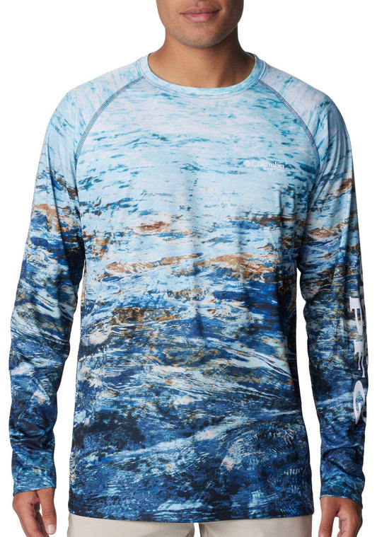 COLUMBIA MENS PFG PERFORMANCE WATER PRINT LONG SLEEVE TEE
