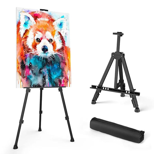 Professional Adjustable Aluminum Art Easel Stand - Portable & Lightweight for Artists - Perfect for Tabletop or Floor Display (Black)