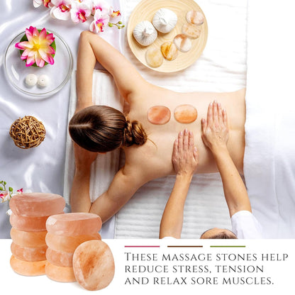 10 Pcs Premium Flat Oval Himalayan Salt Massage Stones - Natural Pink Crystal, Hand-Carved for Spa Therapy & Deep Relaxation