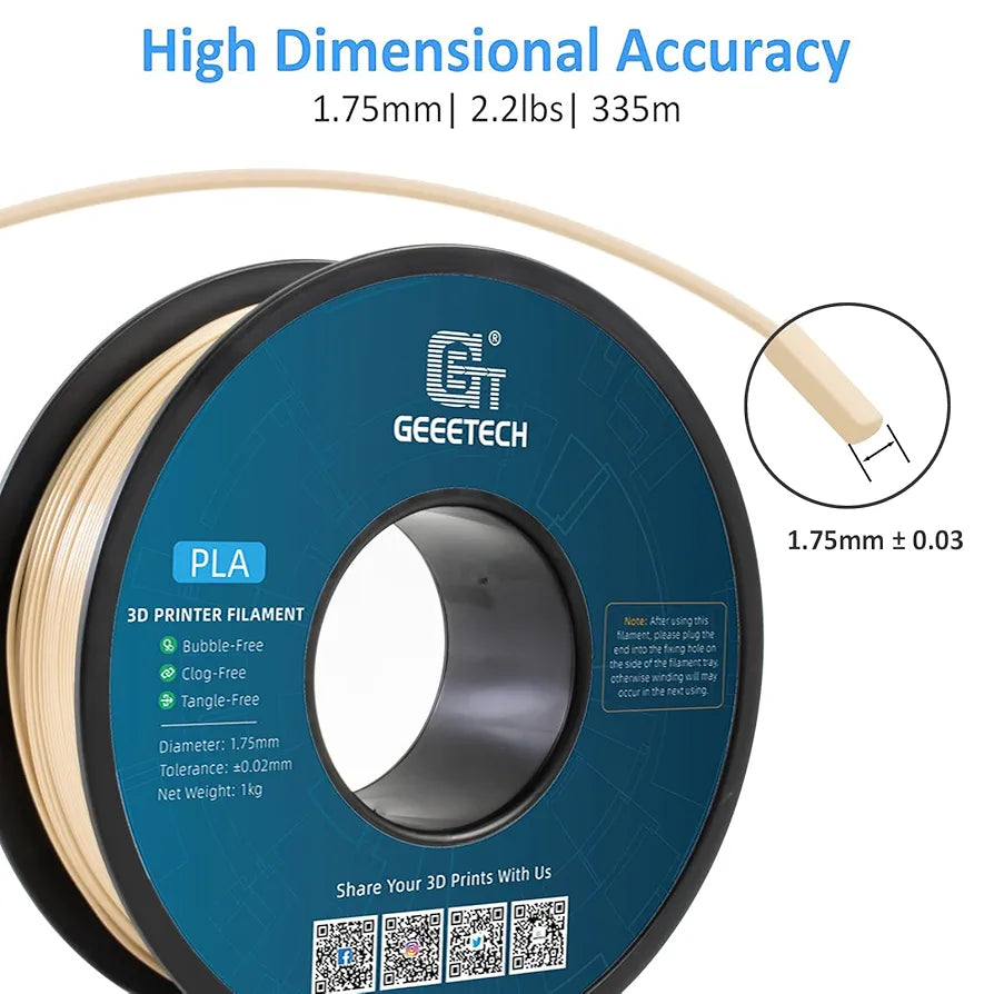 Geeetech PLA Filament 1.75mm Bone White 3D Printer Filament 1kg, Neatly Wound Bone PLA Filament, Dimensional Accuracy +/- 0.02 mm, Fit Most FDM 3D Printers