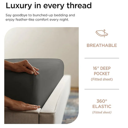 Threadmill Luxury 800 Thread Count Full Size 100% Cotton Sheets - Dark Grey Sateen Weave Bed-Sheets, Better Than Egyptian Cotton, 4 Pc Solid Bedding Set, Fits 16" Deep Pocket