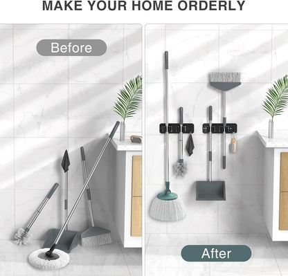 HomEasy Wall Mount Mop and Broom Holder,| 2-Pack, 2-in-1