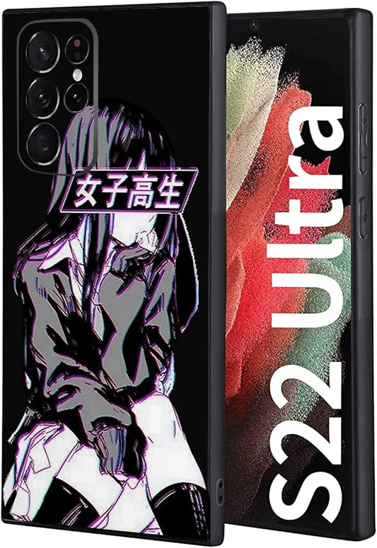 Compatible with Samsung Galaxy S22 Ultra Anime Girl Case,Sad Japanese Anime Girl Motion Schoolgirl Waifu Kawaii Cartoon Manga Anime Case,Soft Silicone Case for Samsung Galaxy S22 Ultra