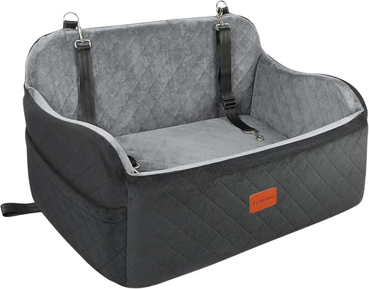 Dog Car Seat Up to 55lb,2 Clip-On Safety (Black/Grey, Large)