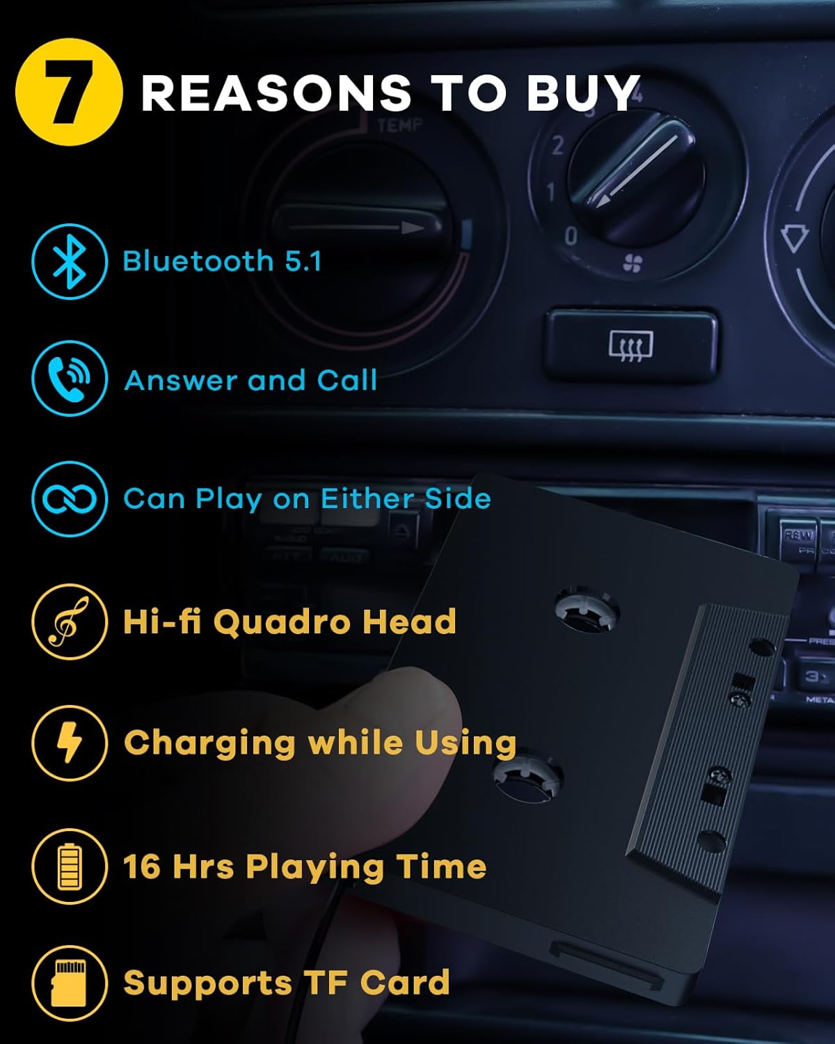 Zeesean Car Bluetooth 5.1 Cassette Adapter Support TF Card, Wireless Cassette Aux Adapter, Car Audio Bluetooth Receiver, Tape Player Adapter for Vehicle