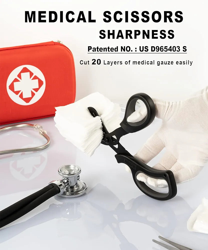 MEUUT 3 Pack Medical Scissors and penlights for Nurses with Four Batteries-One 8" Patented Trauma Scissor Bandage Scissor Two LED Pen lights for Nurse Doctor EMT First Aid