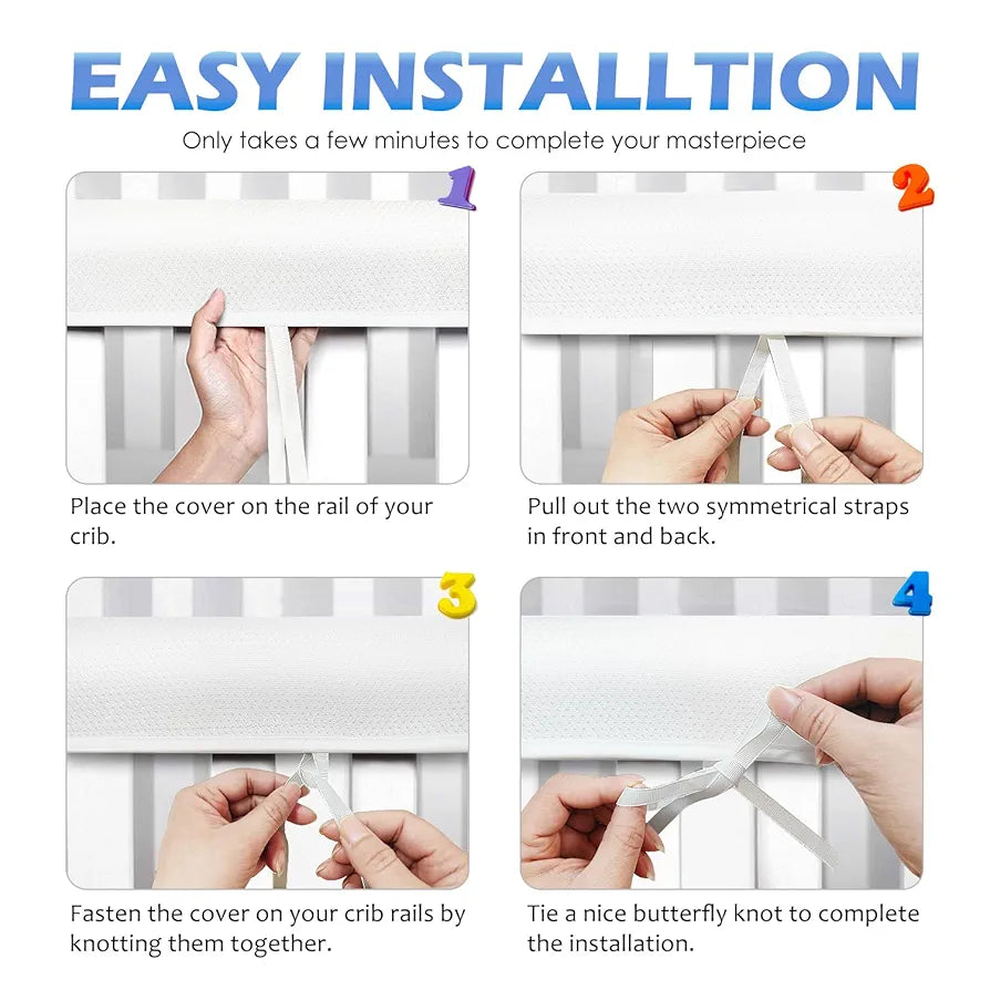 3PC Soft Grey Teething Edge & Corner Crib Rail Covers - Protect Your Baby & Crib