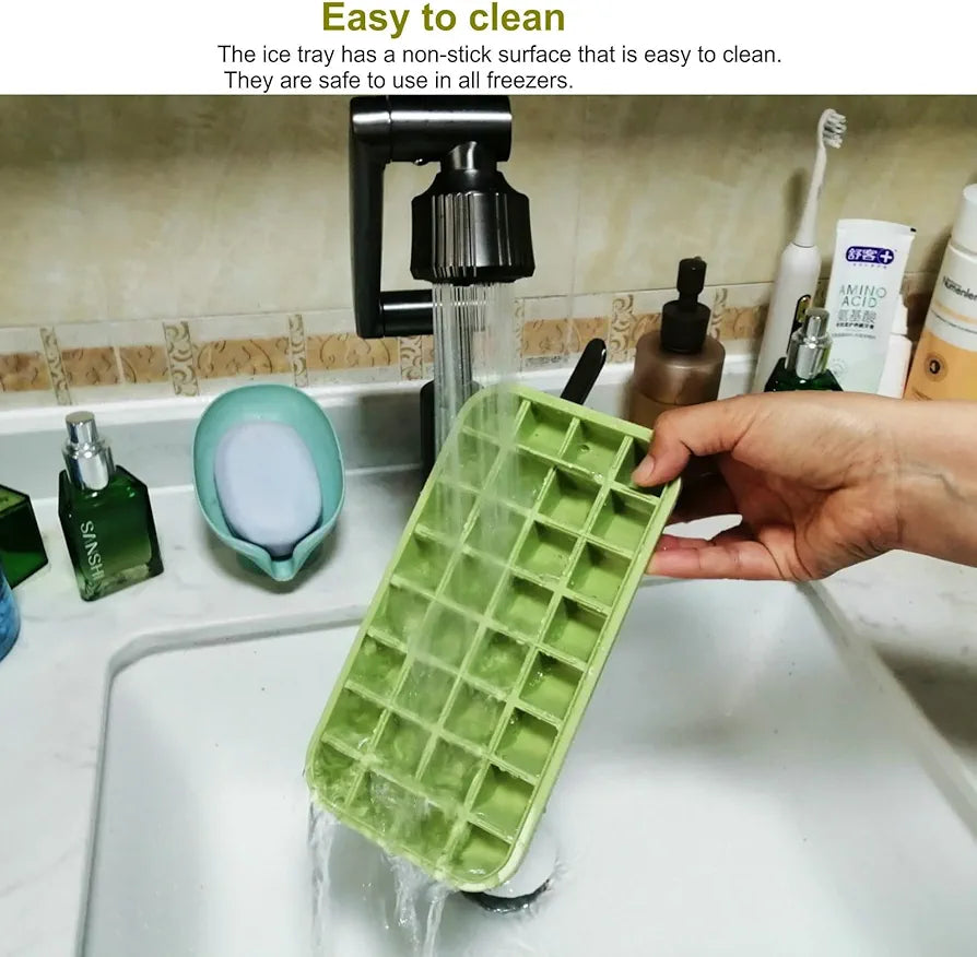 Ice Cube Trays with Lid and Bin : 64 Pcs for Freezer,Ice Cube Mold for Tumbler cup, Ice Molds Ice Scoop,with 2 Pack Mini Trays, Ice Cube Tray Mold for Whiskey Cocktail,Juice,Coffee,Ice drink 