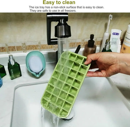 Ice Cube Trays with Lid and Bin : 64 Pcs for Freezer,Ice Cube Mold for Tumbler cup, Ice Molds Ice Scoop,with 2 Pack Mini Trays, Ice Cube Tray Mold for Whiskey Cocktail,Juice,Coffee,Ice drink 
