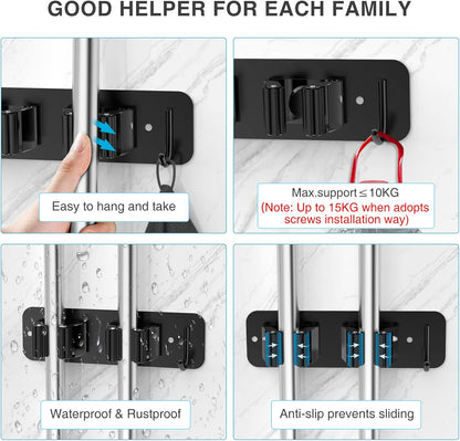 HomEasy Wall Mount Mop and Broom Holder,| 2-Pack, 2-in-1
