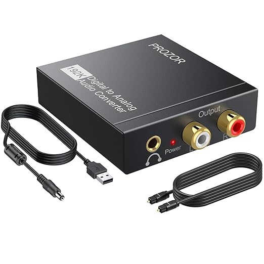 PROZOR 192KHz Hi-Res Audio Converter: Upscale Your Sound with Digital to Analog DAC | SPDIF, Optical, RCA & 3.5mm Outputs