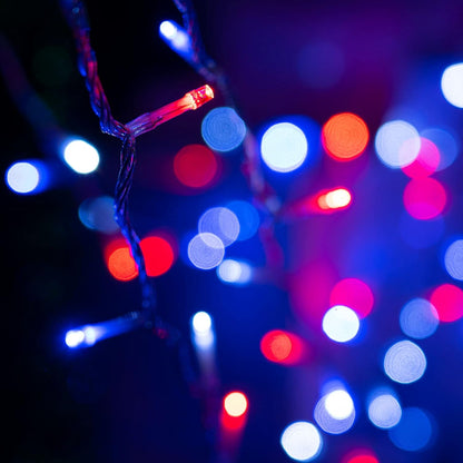 String Lights 300 LED 100 FT, Waterproof, 8 Modes, Blue/Red/White, for Indoor/Outdoor Decor