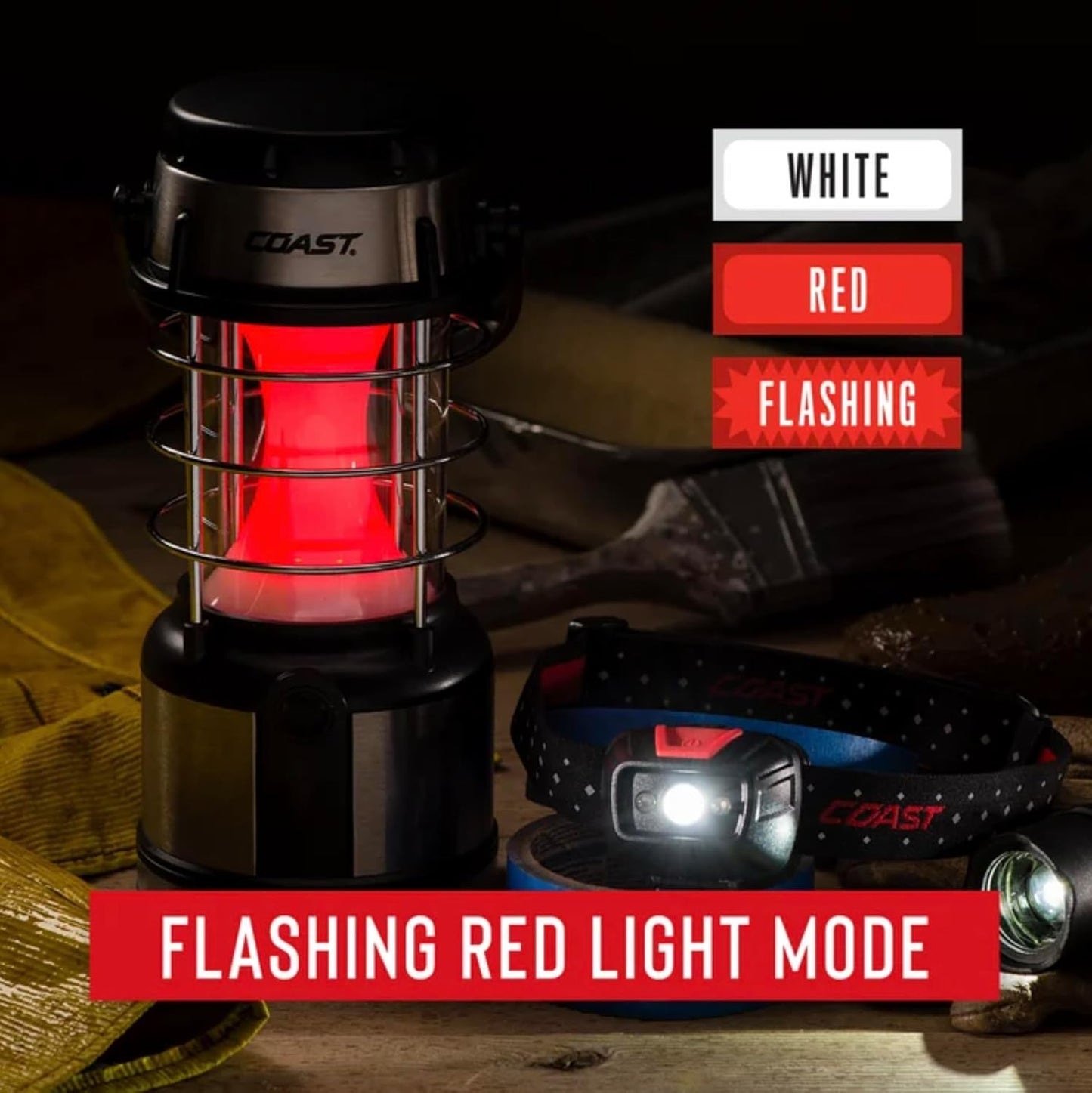 Coast EAL18 460 Lumen Dual Color LED Emergency Lantern, Smart Switch, Flashing Red Light, 50 Hours Runtime, Gray