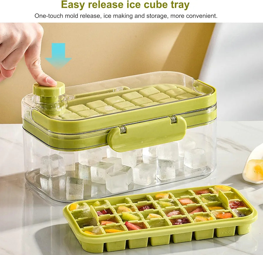Ice Cube Trays with Lid and Bin : 64 Pcs for Freezer,Ice Cube Mold for Tumbler cup, Ice Molds Ice Scoop,with 2 Pack Mini Trays, Ice Cube Tray Mold for Whiskey Cocktail,Juice,Coffee,Ice drink 