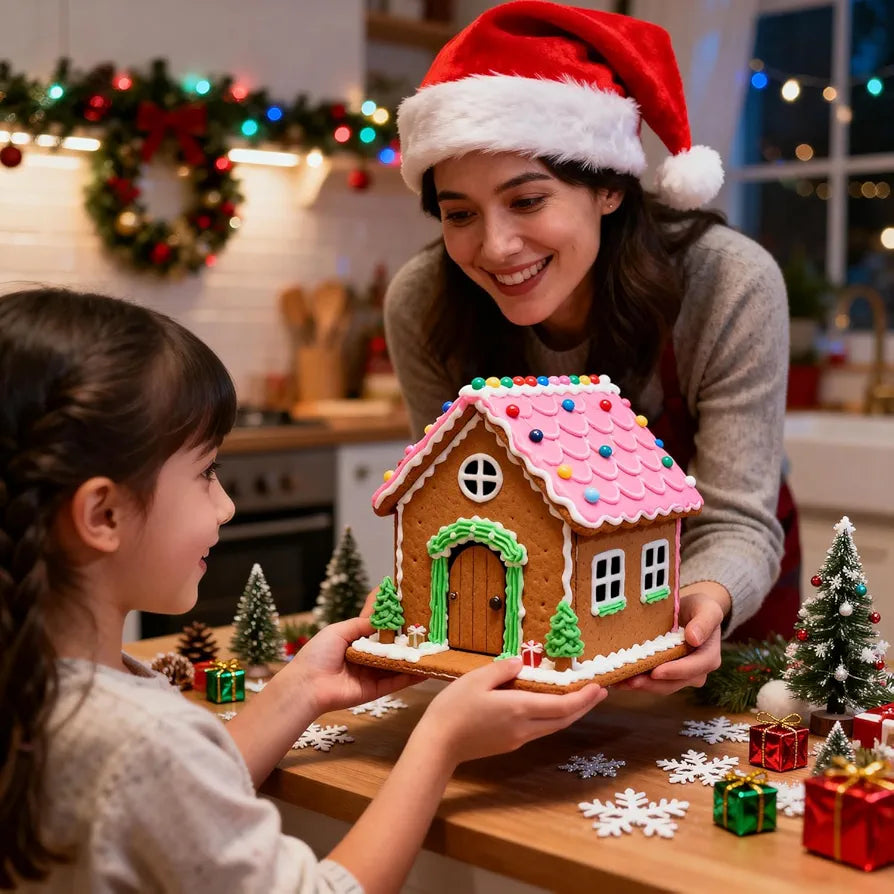 10Pcs Gingerbread House Cookie Cutters Set for Christmas Winter Holiday Baking and Decoration, Stainless Steel 3D Gingerbread House Kit for Kids Adults, Gift Package