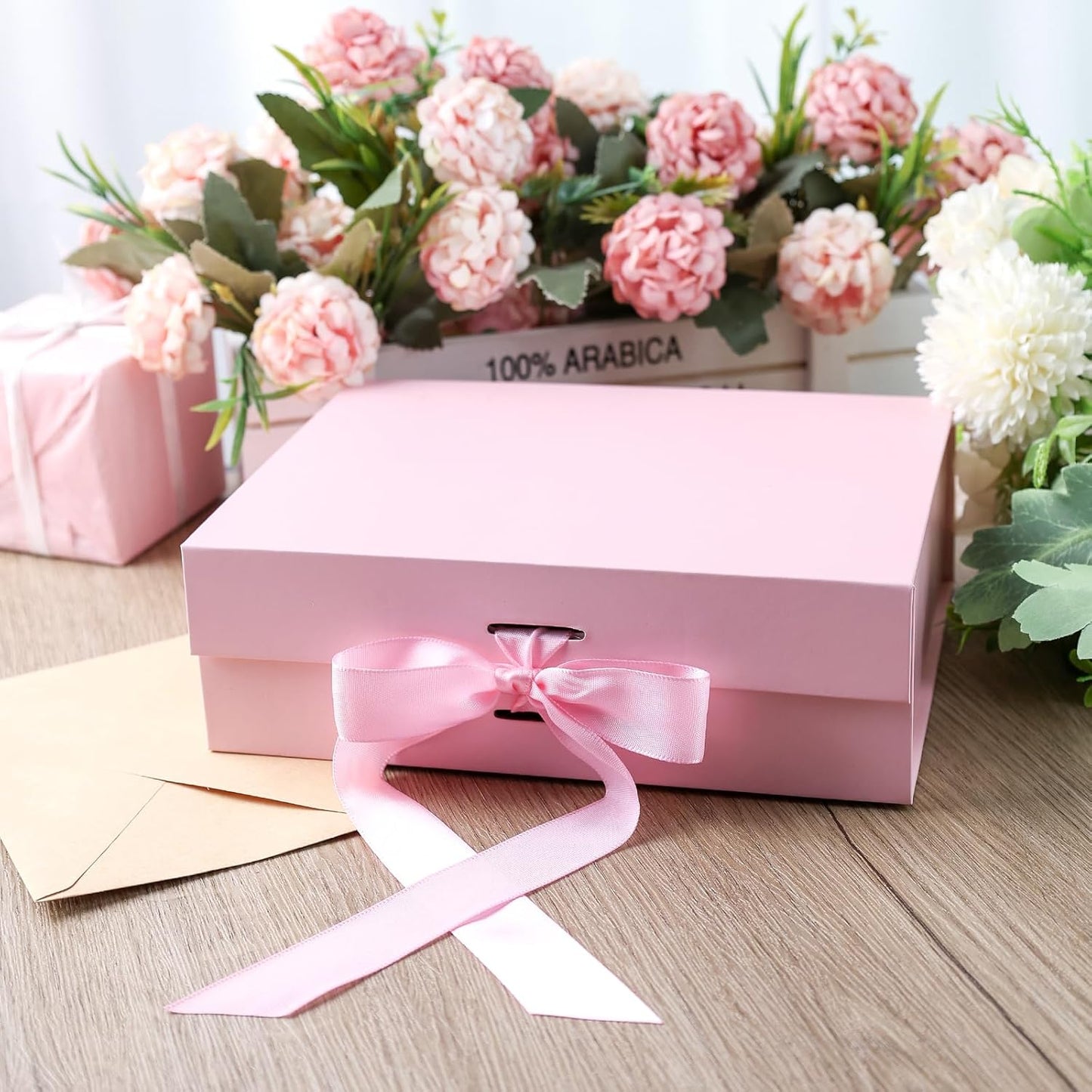 JOHOUSE Elegant Pink Gift Box (10.5" x 7.5" x 3.1") with Magnetic Closure - Perfect for Bridesmaid Proposals, Weddings, Anniversaries & Special Gifts