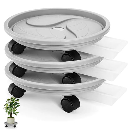 3 Pack Plant Caddy with Wheels, 12 Inch Heavy Duty Planter Pallet with Drainage Tray, Round Planter Pot Stand Dolly Casters Rolling Mover for Indoor Outdoor, Garden, Balcony