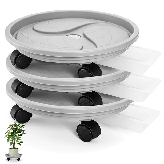 3 Pack Plant Caddy with Wheels, 12 Inch Heavy Duty Planter Pallet with Drainage Tray, Round Planter Pot Stand Dolly Casters Rolling Mover for Indoor Outdoor, Garden, Balcony