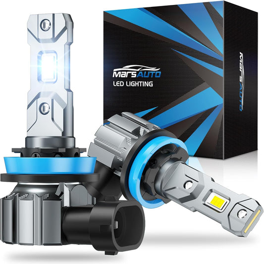 Marsauto M1S H11/H8/H9 Bulbs 2024 Real 1:1 Design, 24000LM Brighter H11 Low Beam Fog Light Bulbs, 6000K Cool White Light Bulb Non-polarity, 3Min Plug and Play, IP68, Pack of 2