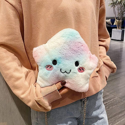LUOZZY Plush Crossbody Bag Star Shaped Furry Purse for Girls Fluffy Handbag Small Purse with Chain Soft Shoulder Bag for Girls Women