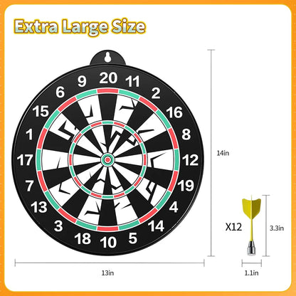 Doloowee 14 PCS Double-Sided Magnetic Kids Dart Board Set, Large Size Boys Toys Dartboards with 12 Darts, Indoor Outdoor Party Games Toys Gifts for 4 5 6 7 8 9 10 Year Old Boy Girl and Adult