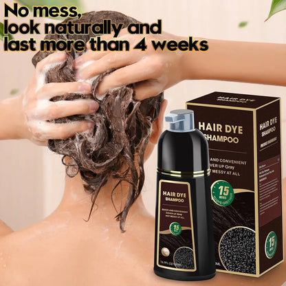 Chestnut Brown Hair Dye Shampoo, 3 in 1 Color Shampoo Hair Dye, Grey Coverage Shampoo for Women Men 500ml