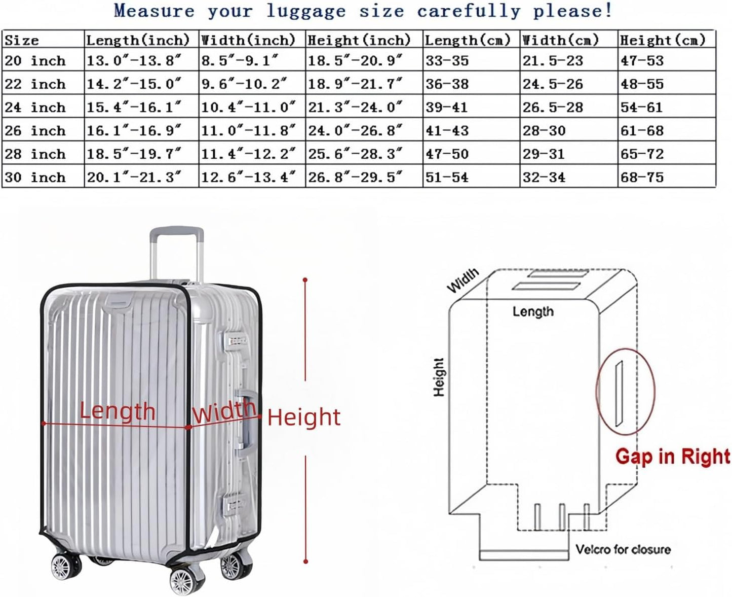 MAODUV Suitcase Cover Protectors Clear PVC Luggage Cover for Wheeled Suitcase Waterproof Travel Suitcase Cover size 28