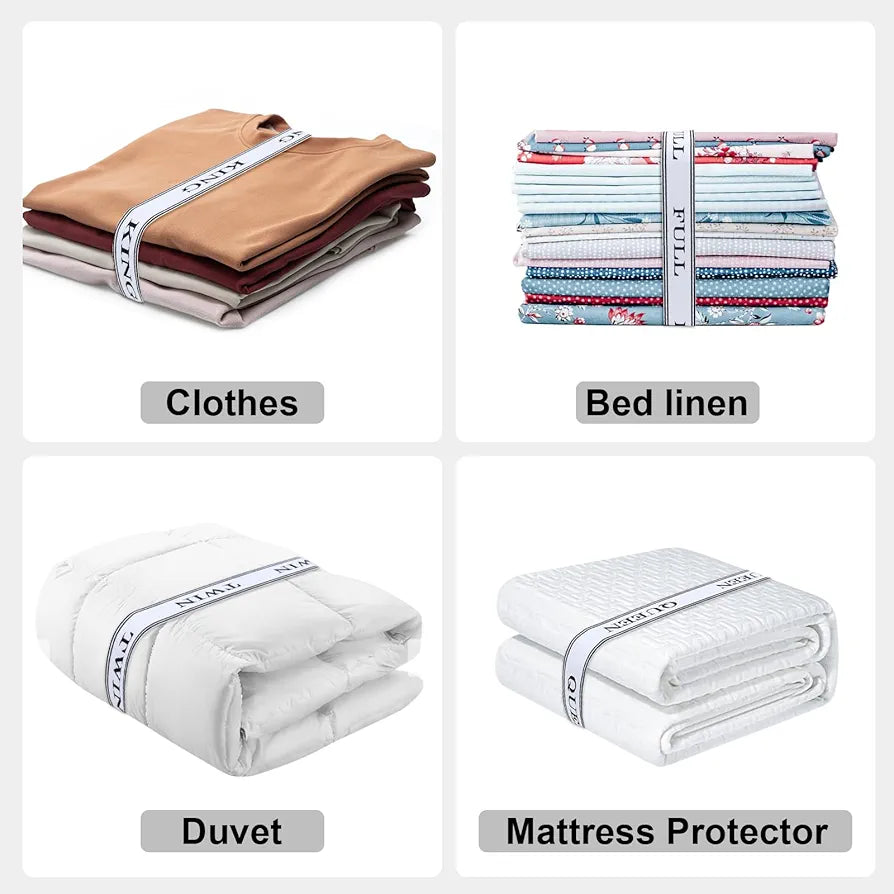 ORGANIZE YOUR LINEN CLOSET: Adjustable Bed Sheet Organizer Bands with Velcro & Labels - Keep Bedding Tidy!